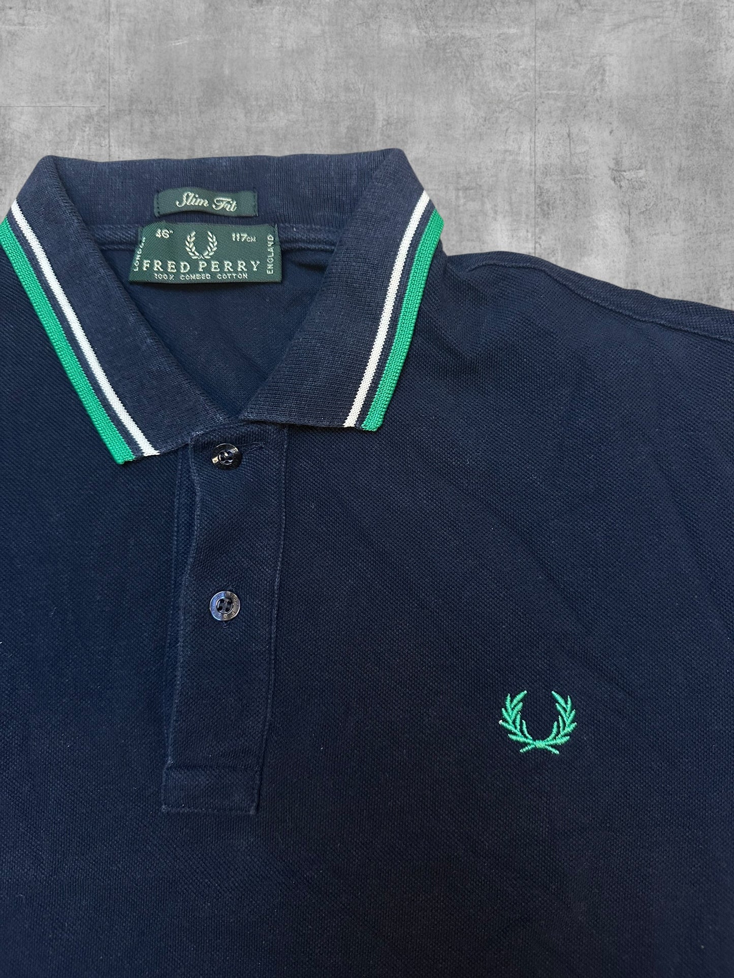Fred Perry Polo Shirt Schwarzblau Grün Weiß M