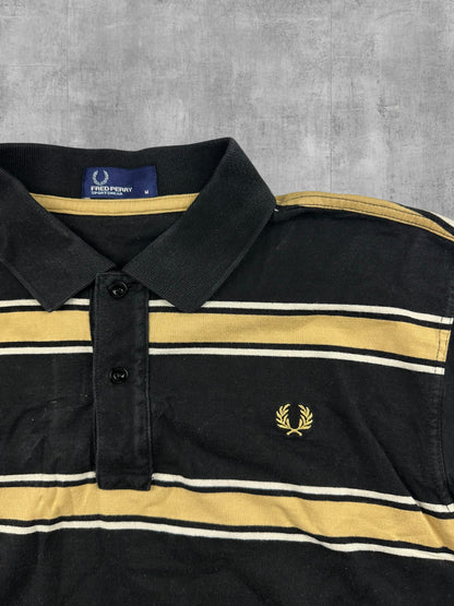 Fred Perry Polo Shirt Schwarz Gold gestreift M