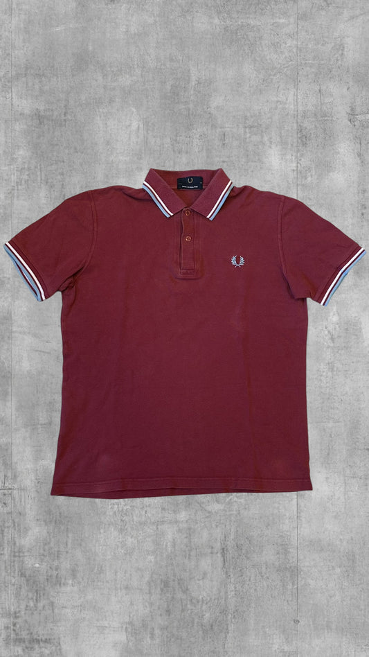 Fred Perry Polo Shirt Weinrot Hellblau M