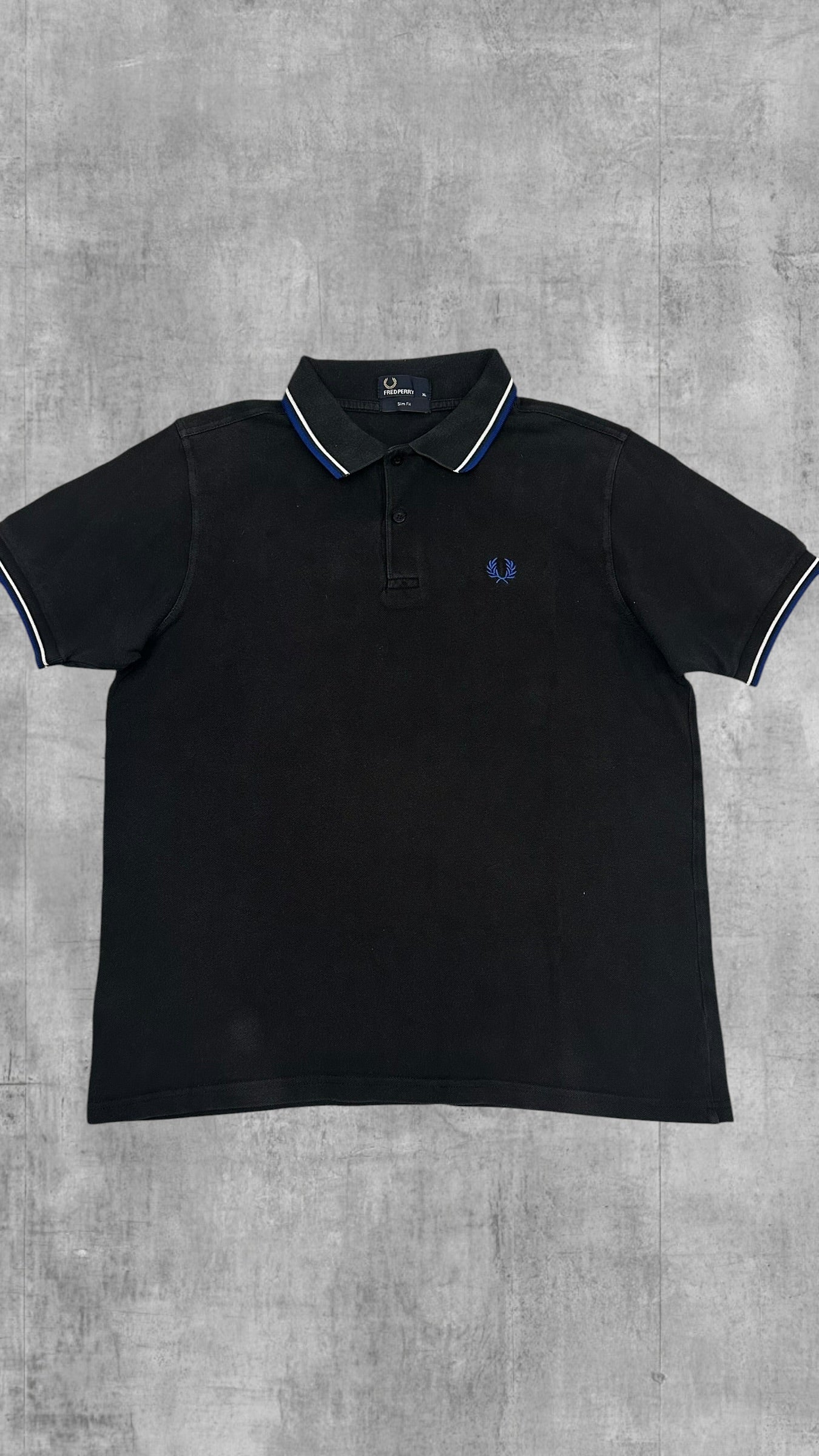 Fred Perry Polo Shirt Schwarz Blau Weiß XL Slim Fit