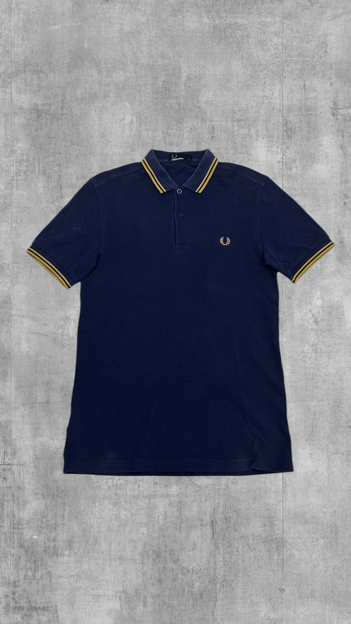 Fred Perry Polo Shirt Navy Blau Gelb S