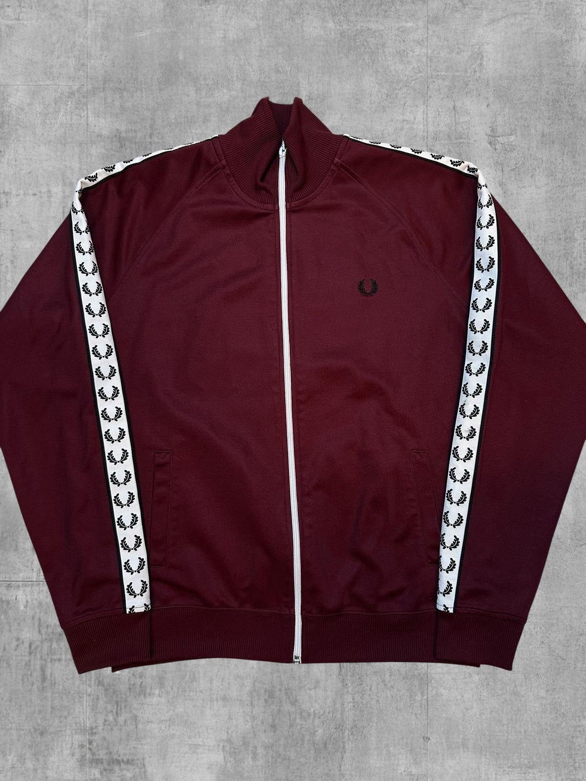 Fred Perry Taped Track Jacket Burgundy White Black L
