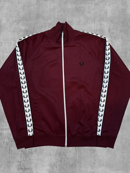 Fred Perry Taped Track Jacket Burgundy White Black L