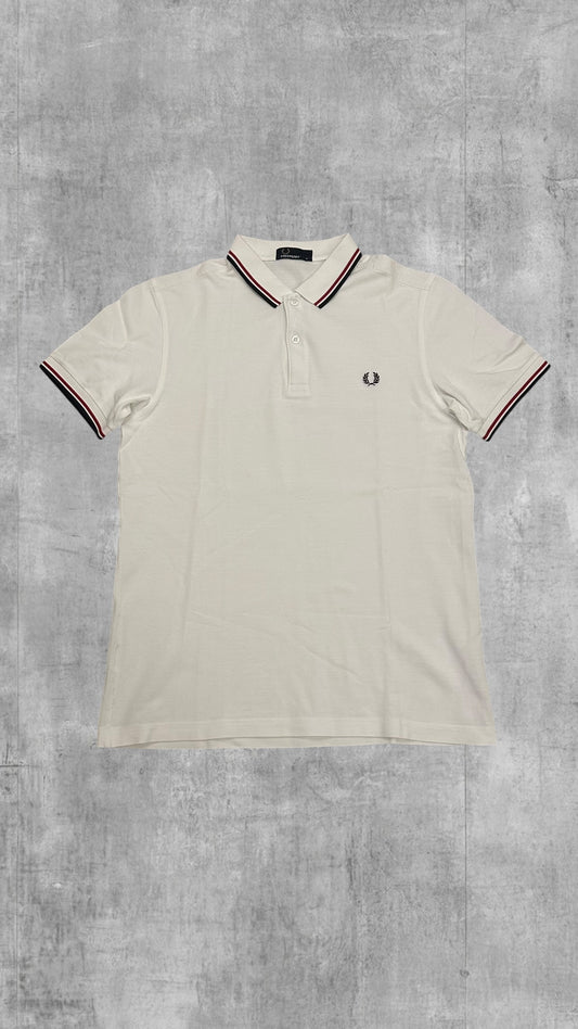 Fred Perry Polo Shirt Weiß Schwarz Rot M