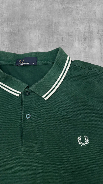 Fred Perry Polo Shirt Dunkelgrün Weiß XL