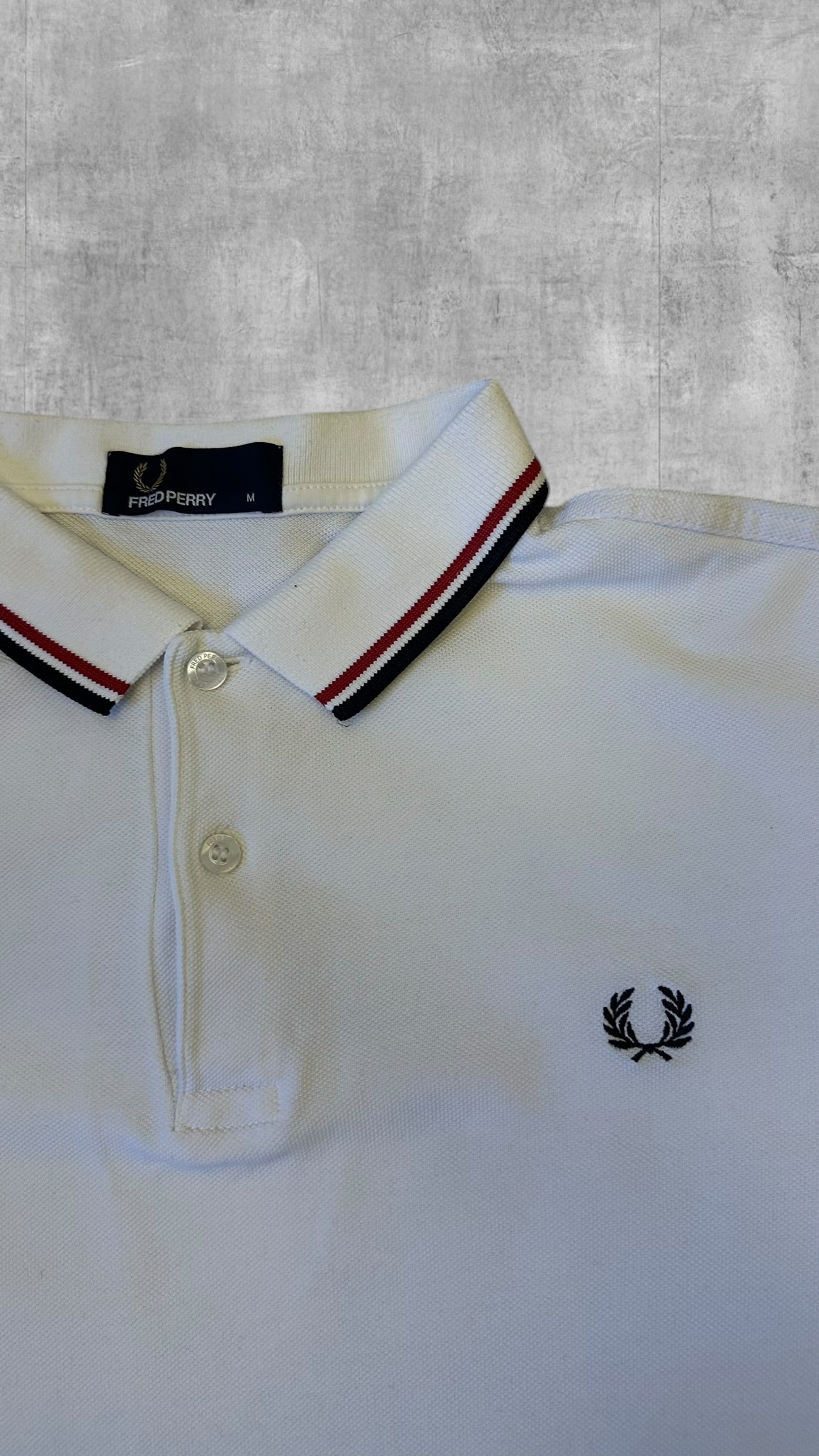 Fred Perry Polo Shirt Weiß Schwarz Rot M
