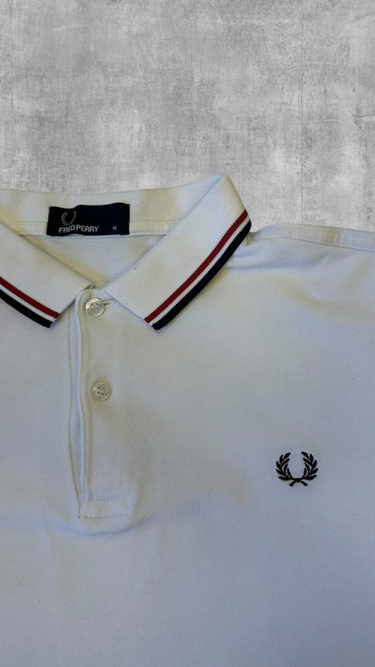 Fred Perry Polo Shirt Weiß Schwarz Rot M