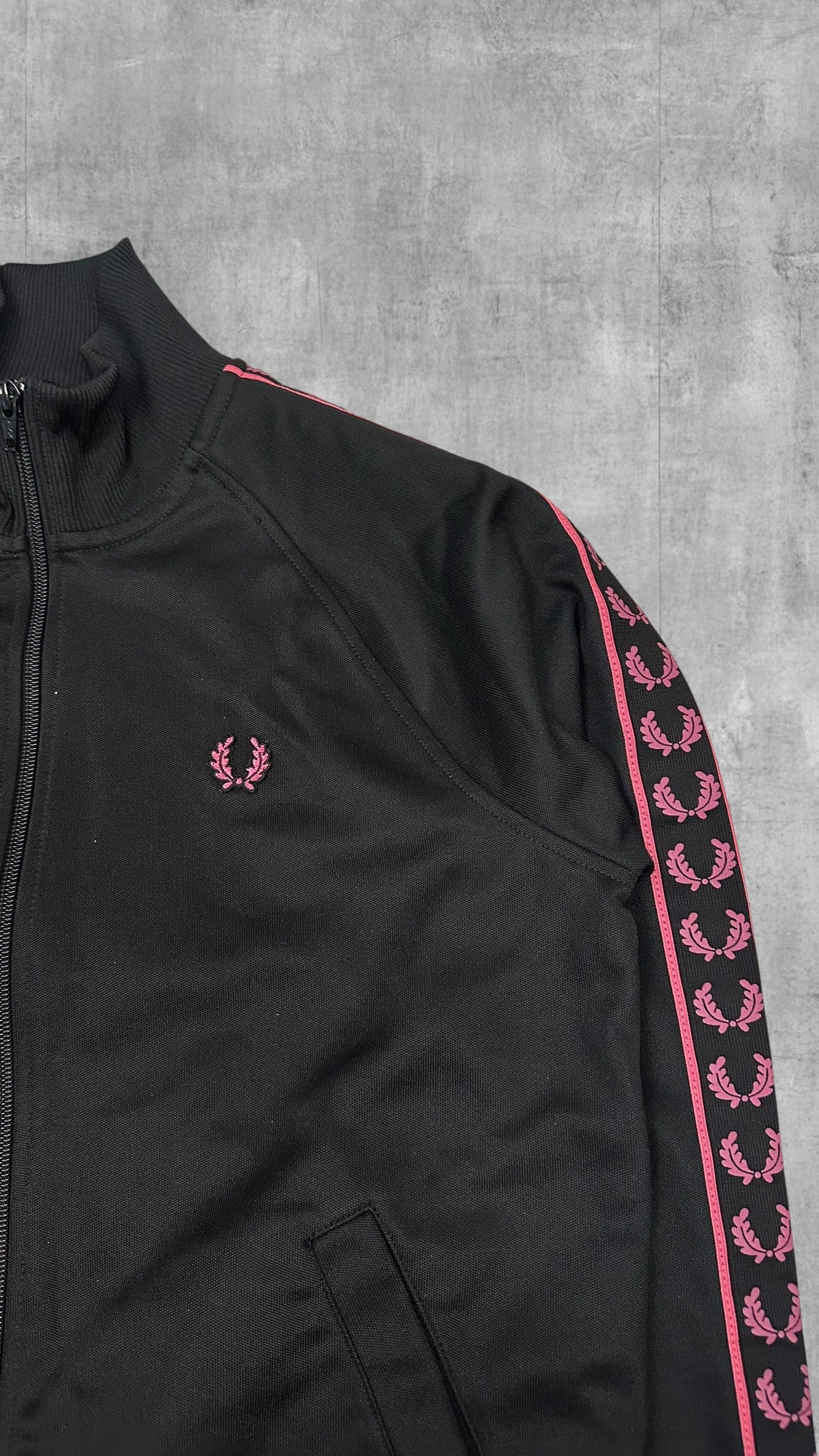 Fred Perry Vintage Trainingsjacke Taped Schwarz Pink S - M