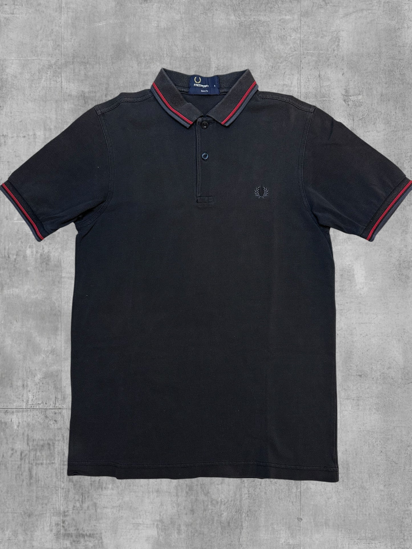 Fred Perry Polo Shirt Dunkelgrau Rot S Slim Fit