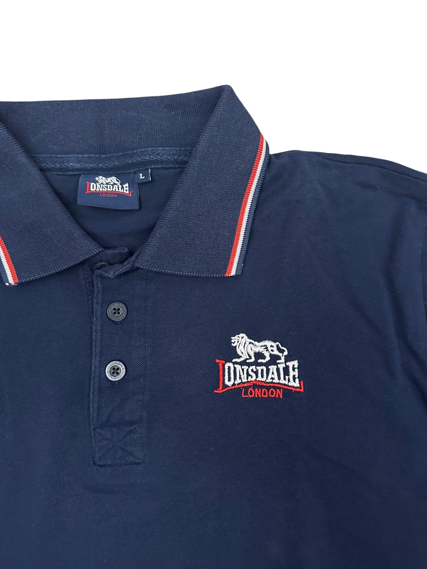 Lonsdale London Polo Shirt Navy Blau Weiß Rot L