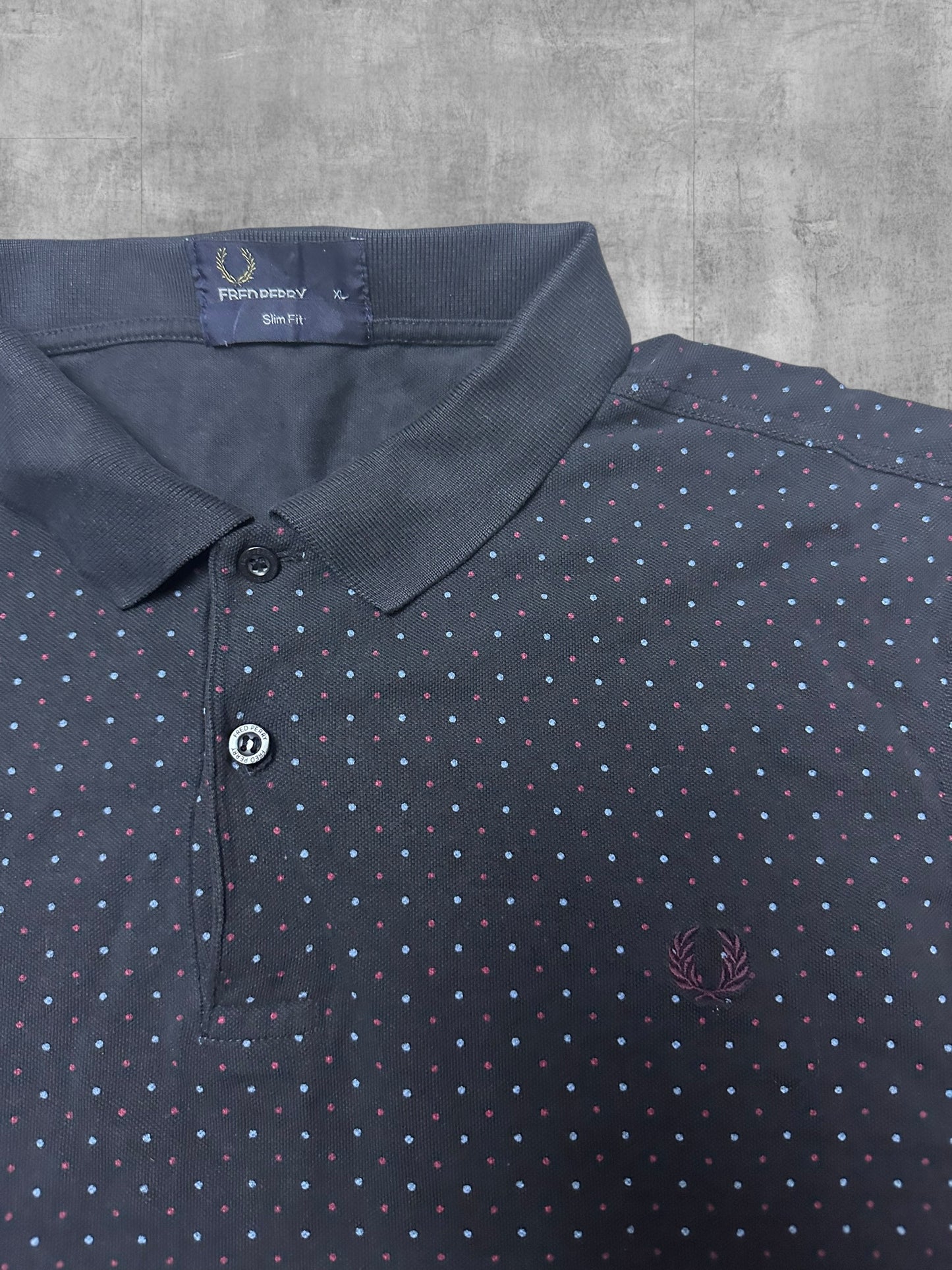 Fred Perry Polo Shirt Schwarz Weinrot Türkis Gepunktet XL slim fit