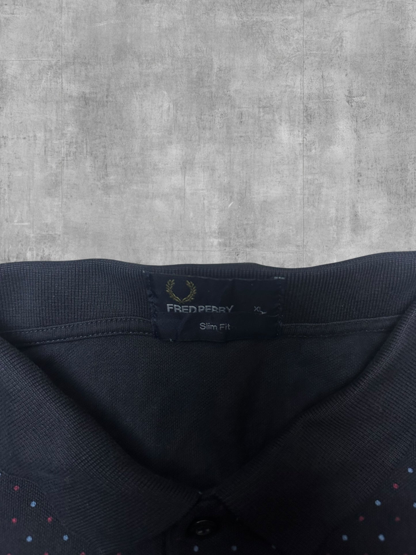 Fred Perry Polo Shirt Schwarz Weinrot Türkis Gepunktet XL slim fit