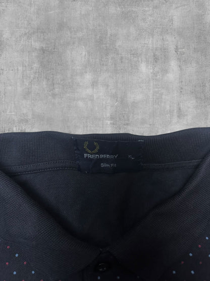 Fred Perry Polo Shirt Schwarz Weinrot Türkis Gepunktet XL slim fit