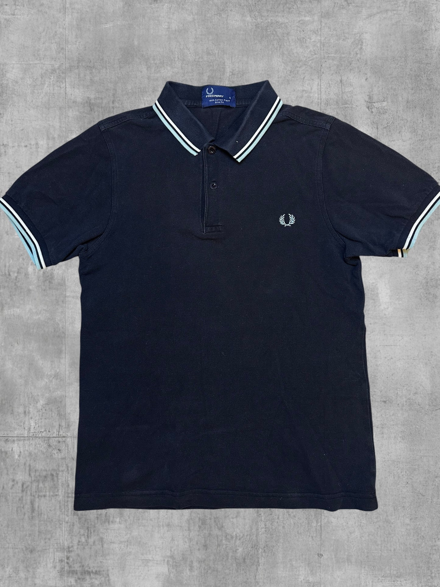 Fred Perry Polo Shirt Schwarz Weiß Türkis S Slim Fit