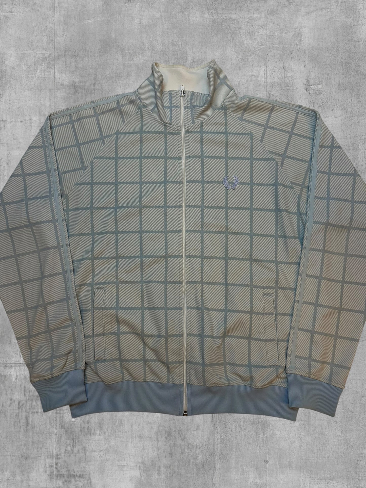Fred Perry Vintage Trainingsjacke Babyblau Weiß Kariert L