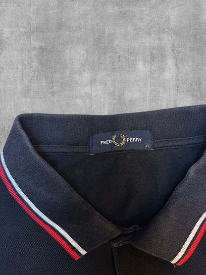 Fred Perry Polo Shirt Schwarz Rot Weiß XL (sehr cropped)