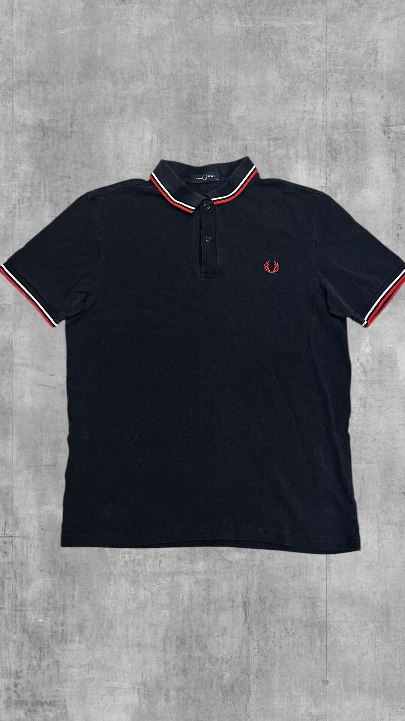 Fred Perry Polo Shirt Schwarz Rot Weiß L