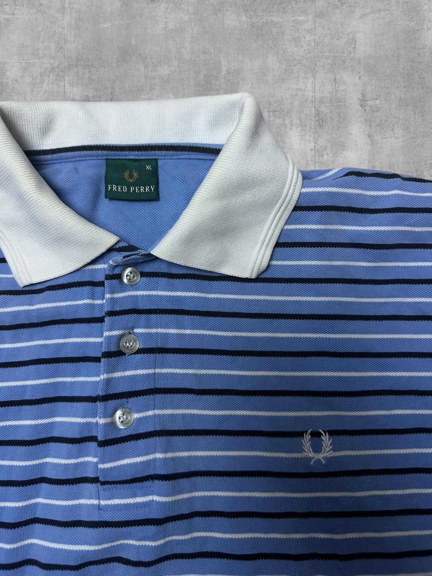 Fred Perry Vintage Polo Shirt Hellblau Weiß Schwarz XL
