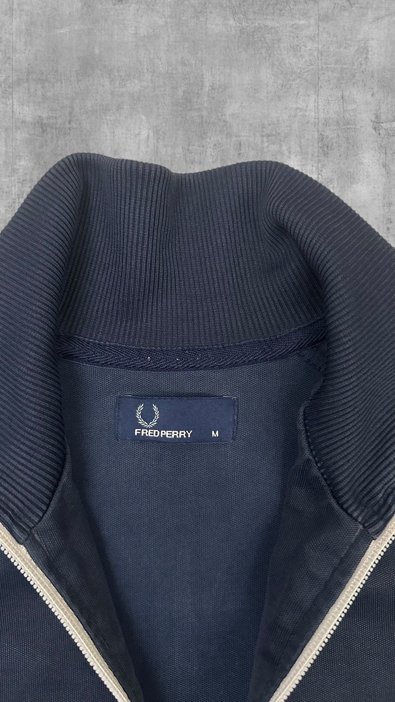 Fred Perry Vintage Trainingsjacke Taped Schwarzblau Grün M