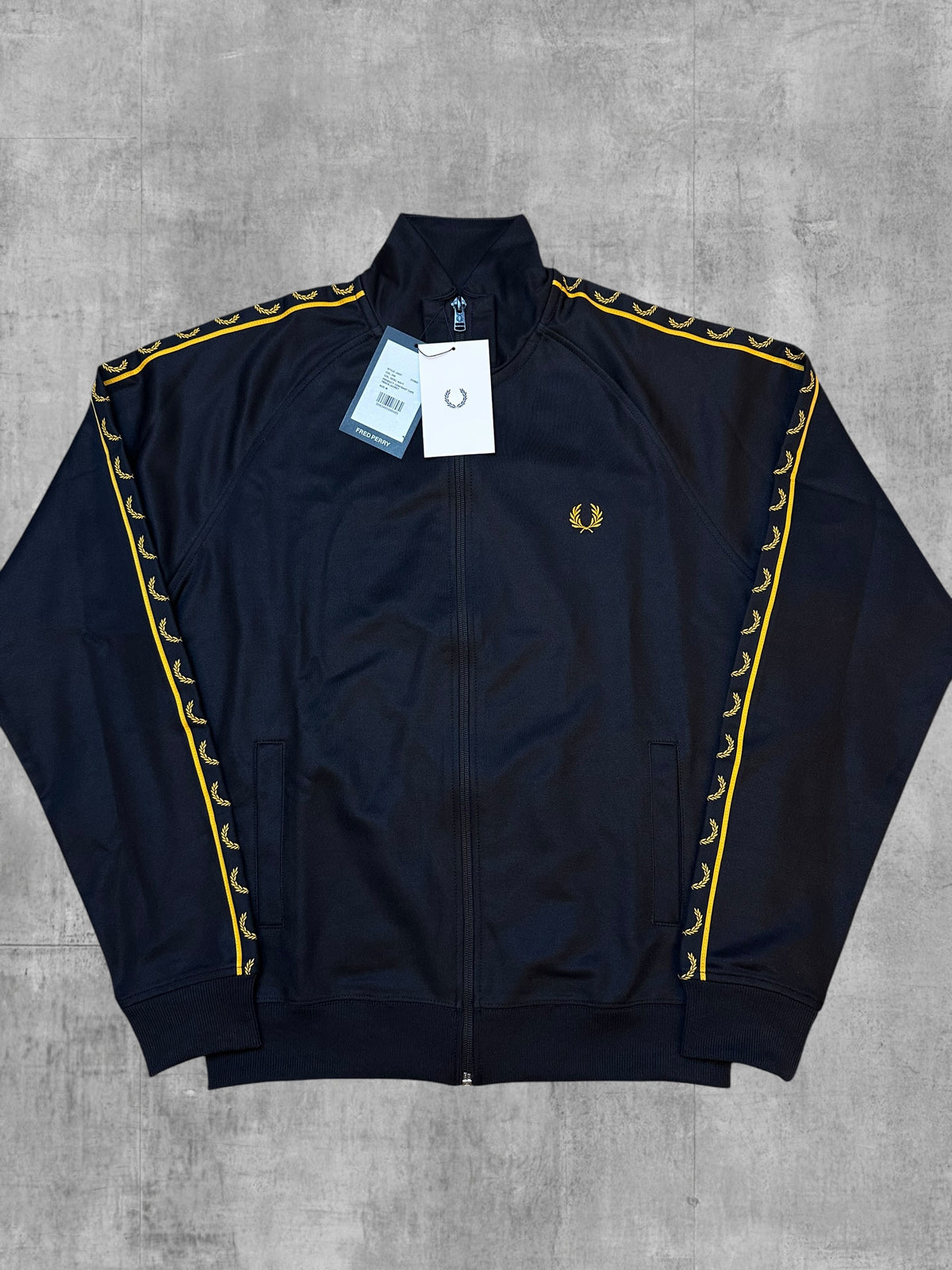 Fred Perry Trainingsjacke Taped Schwarz Gold M Neu