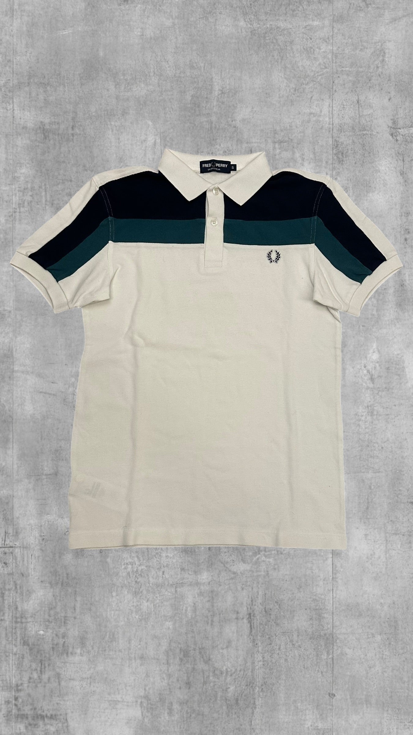 Fred Perry Vintage Polo Shirt Weiß Navy Blau S