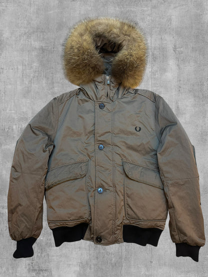 Fred Perry Winterjacke Bomberjacke mit Fellkapuze Khaki S