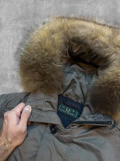 Fred Perry Winterjacke Bomberjacke mit Fellkapuze Khaki S