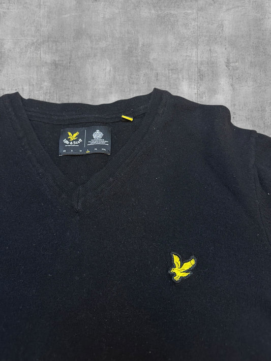 Lyle & Scott V-Neck Sweater Knit Sweater Black L